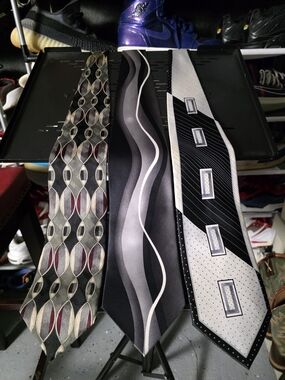 🔥 Silk! Stacy Adams Ferucci Bachrach Black Gray Silver Patterned Silk Tie Trio